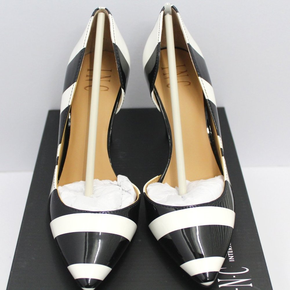 INC  Kenjay Dorsay Pumps Black White Stripe 6M